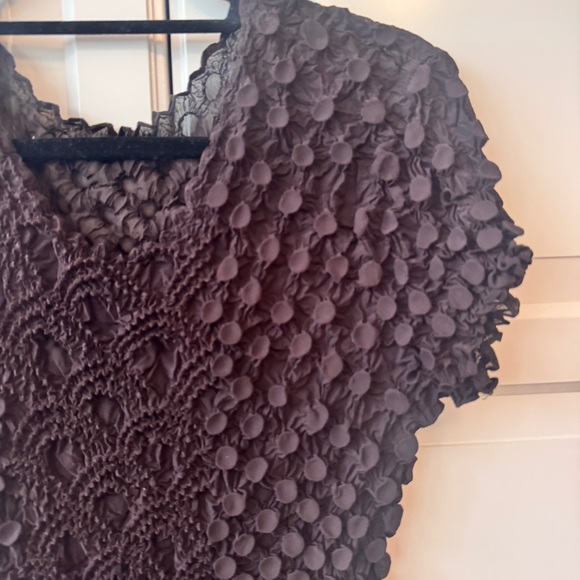 Vintage brown short-sleeve popcorn bubble crinkle shirt - o/s - Picture 2 of 12